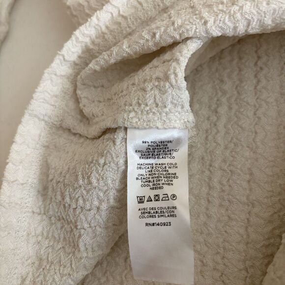 Loft T-Shirt Women's XS Beige Textured Puff Ruched Sleeve Casual Top Shirt - Picture 7 of 8